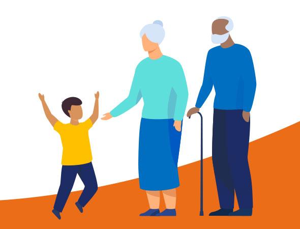 A couple of grandparents with a boy