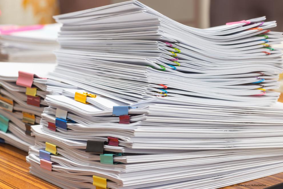 Pile of papers on a table